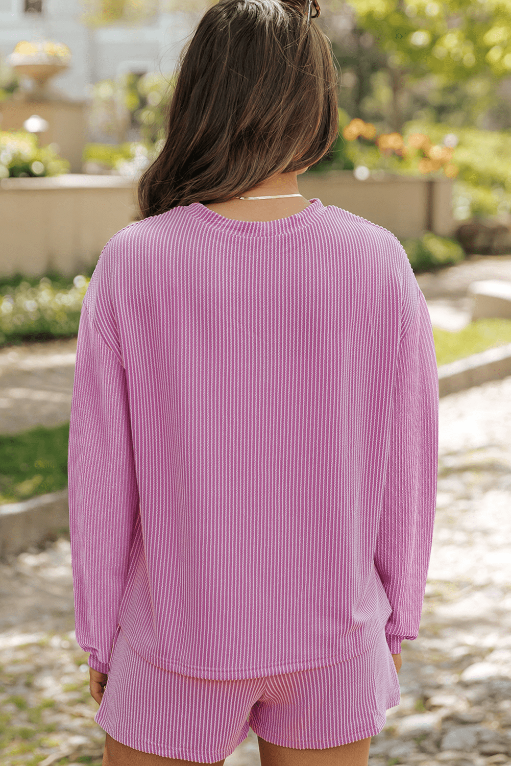 Phalaenopsis Easter Egg Patched Graphic Corded Long Sleeve Top Shorts Set