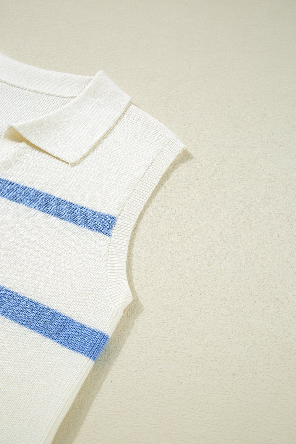 Sky Blue Stripe Split V Neck Collared Ribbed Sweater Vest