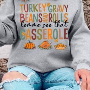 Gray Thanksgiving Slogan Pumpkin Turkey Pie Graphic Sweatshirt