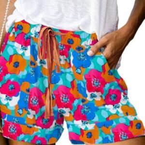 Multicolor Floral Print Drawstring Elastic Waist Casual Shorts