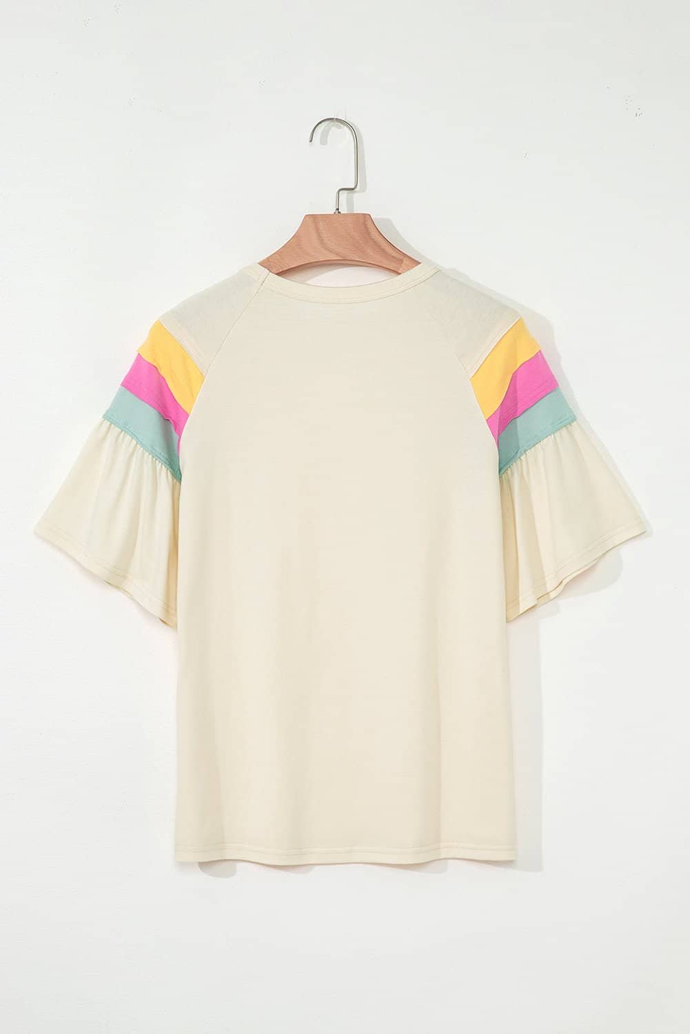 White Color Block Stitched Sleeve Loose T Shirt