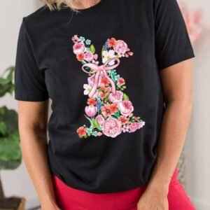 Black Floral Rabbit Graphic Easter Fashion Tee