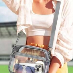 Gray Multi-Pocket Contrast Edge Detachable Strap Clear Shoulder Bag