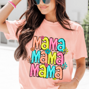 Pink Colorful Mama Letter Graphic T Shirt