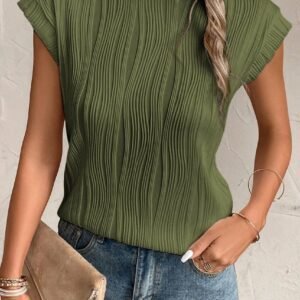 Jungle Green Wavy Texture Cap Sleeve Top