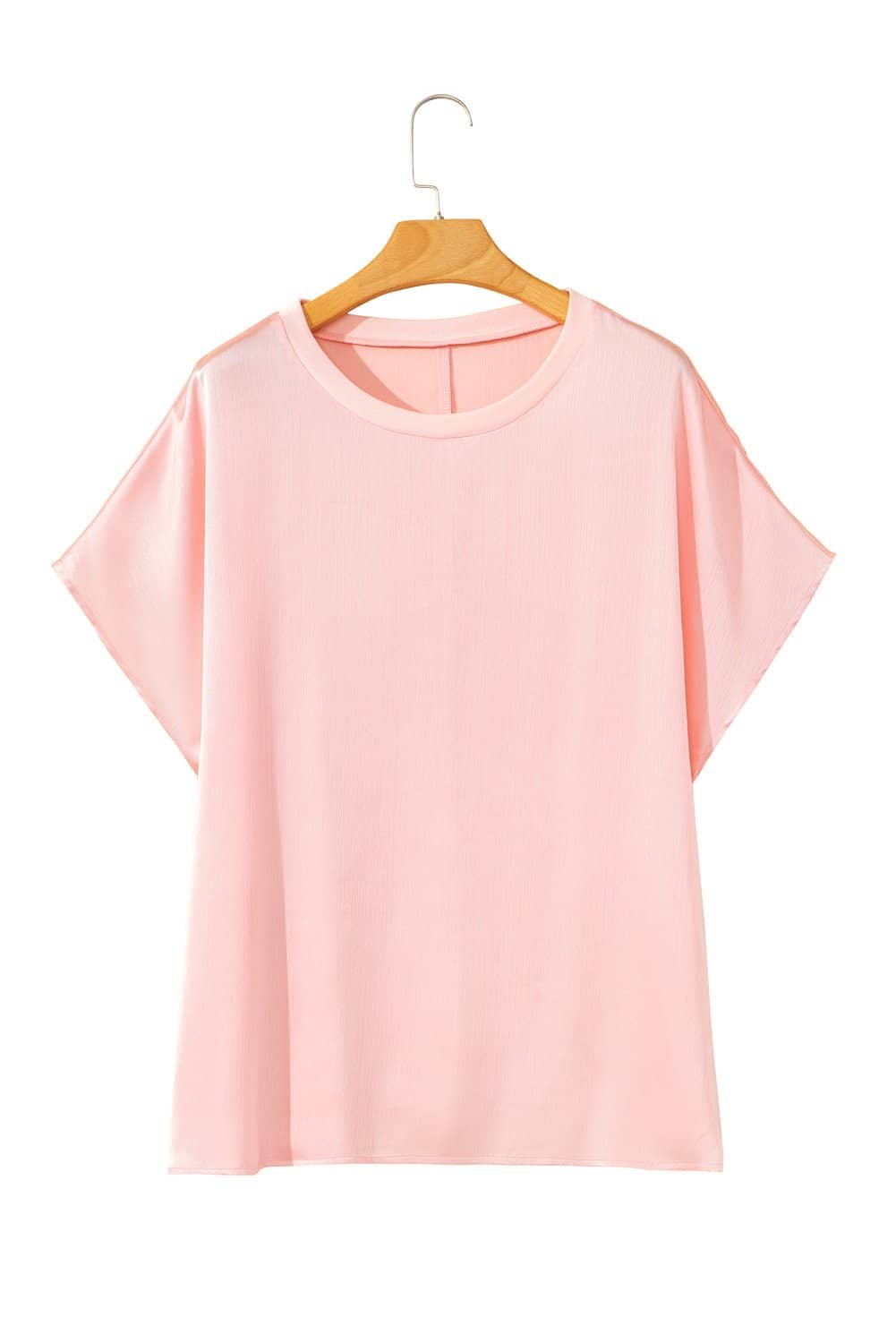 Pink Metallic Gloss Short Batwing Sleeve Plus Size Top