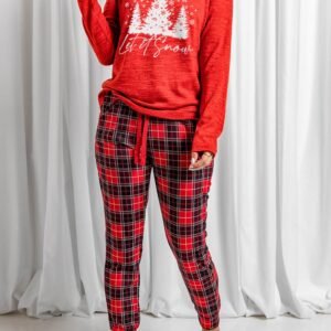 Red Let It Snow Christmas Plaid 2Pcs Loungewear