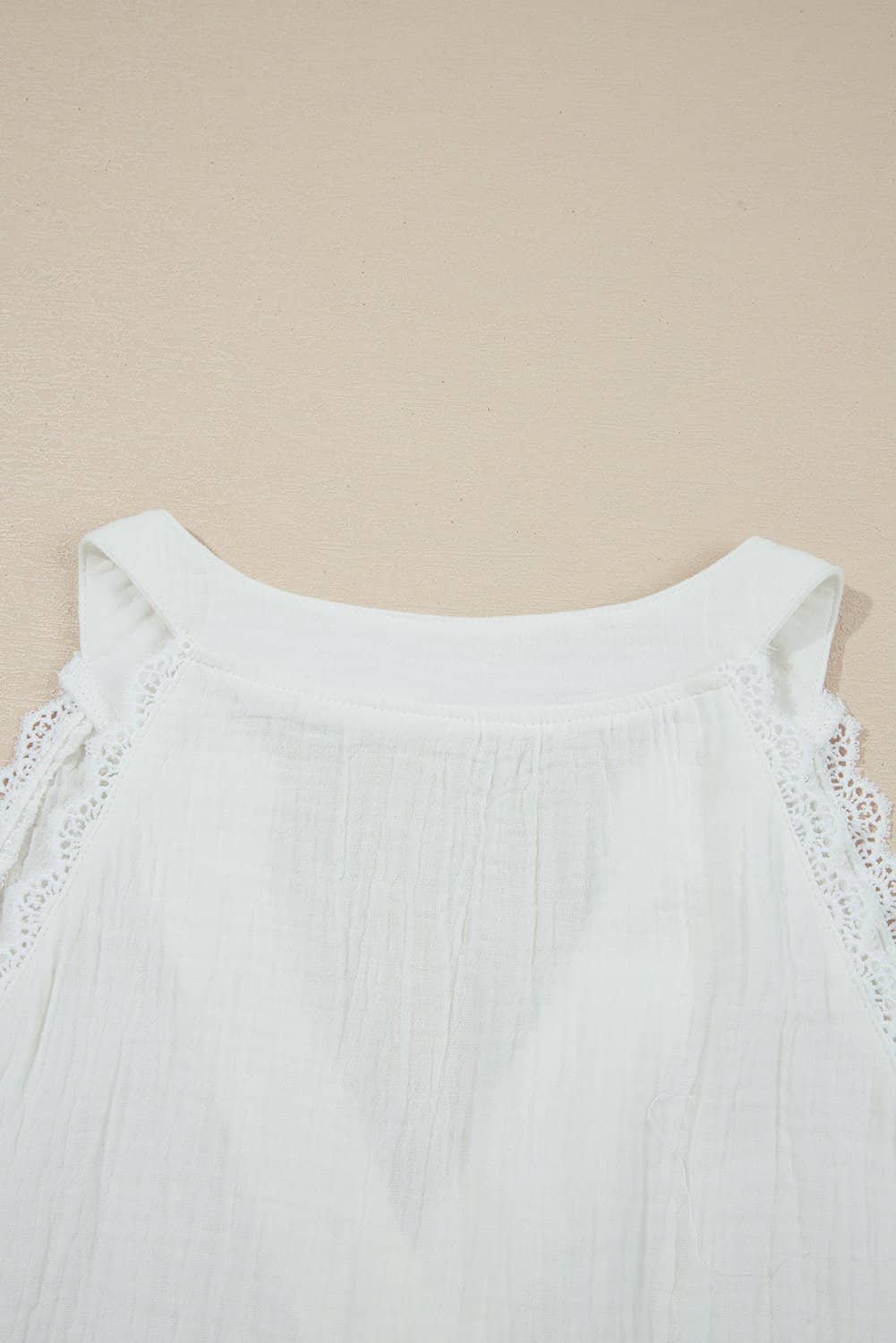 White Textured Lace Trim Pure Cotton Sleeveless Top