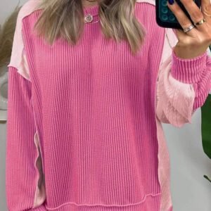 Bonbon Cable Knit Colorblock Exposed Seam Sweatshirt