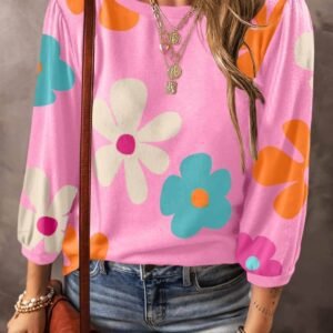 Rose Cute Flower Print Bracelet Sleeve Top