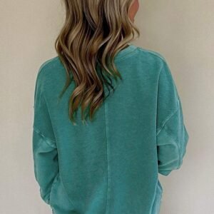 Skobeloff Solid Color Notched Neck Drop Shoulder Sweatshirt