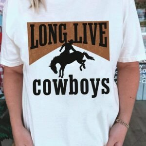 White Long Live Cowboys Western Graphic Loose Tee