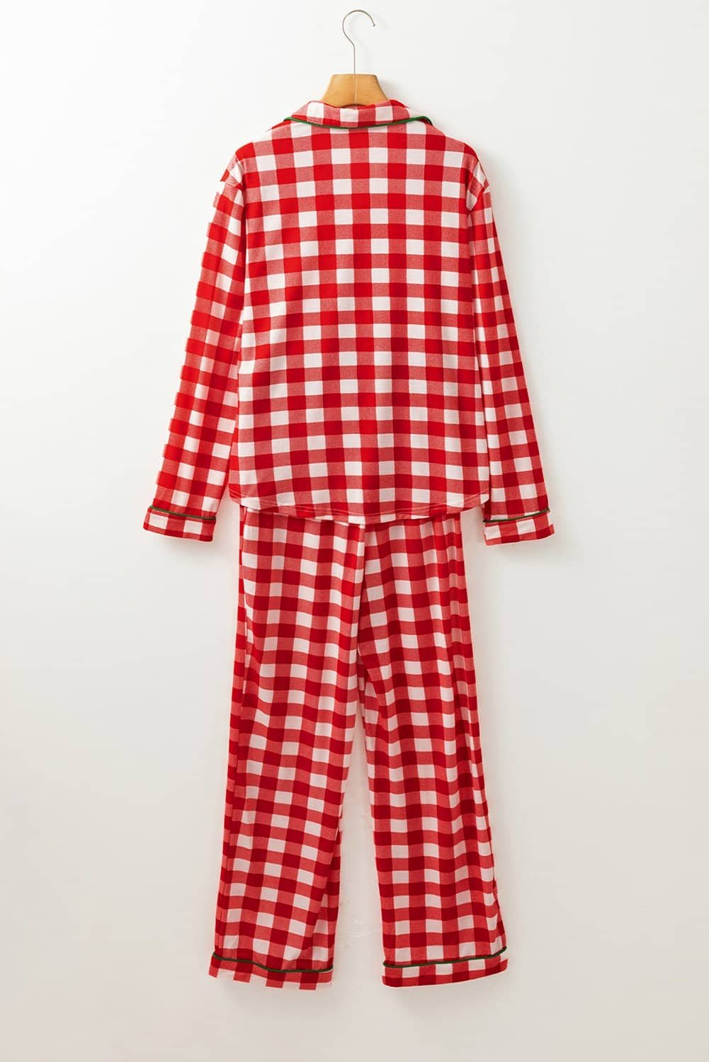 Fiery Red Christmas Plaid Print Shirt And Pants Pajama Set