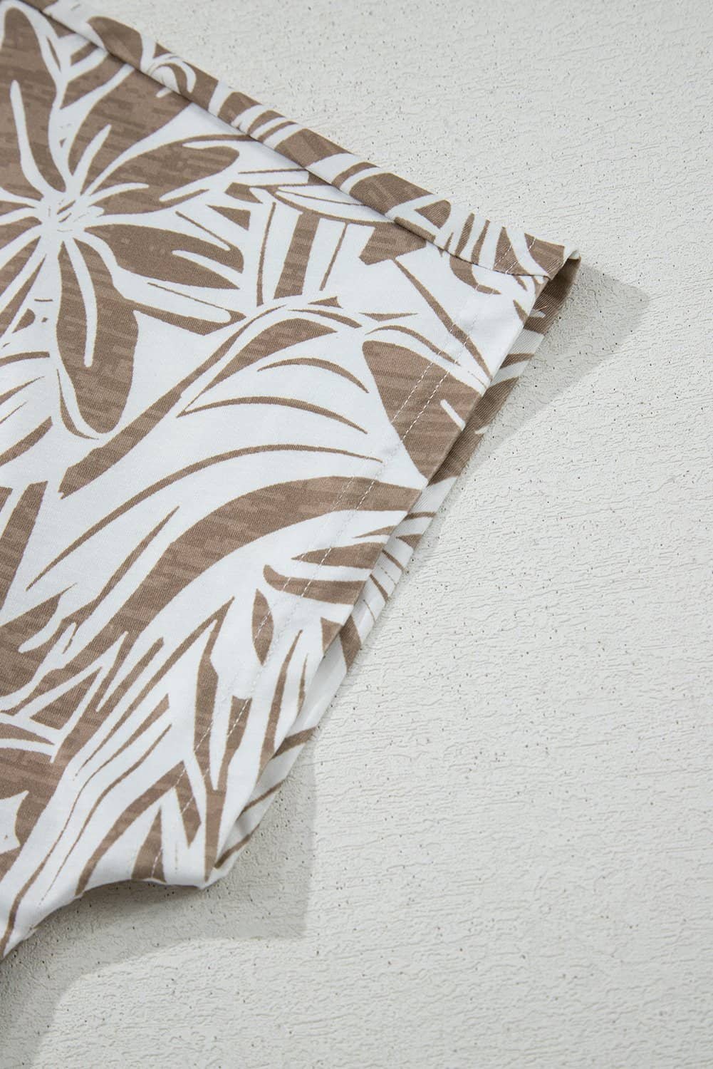 Khaki Floral Print V Neck Short Sleeve Loose Fit Blouse