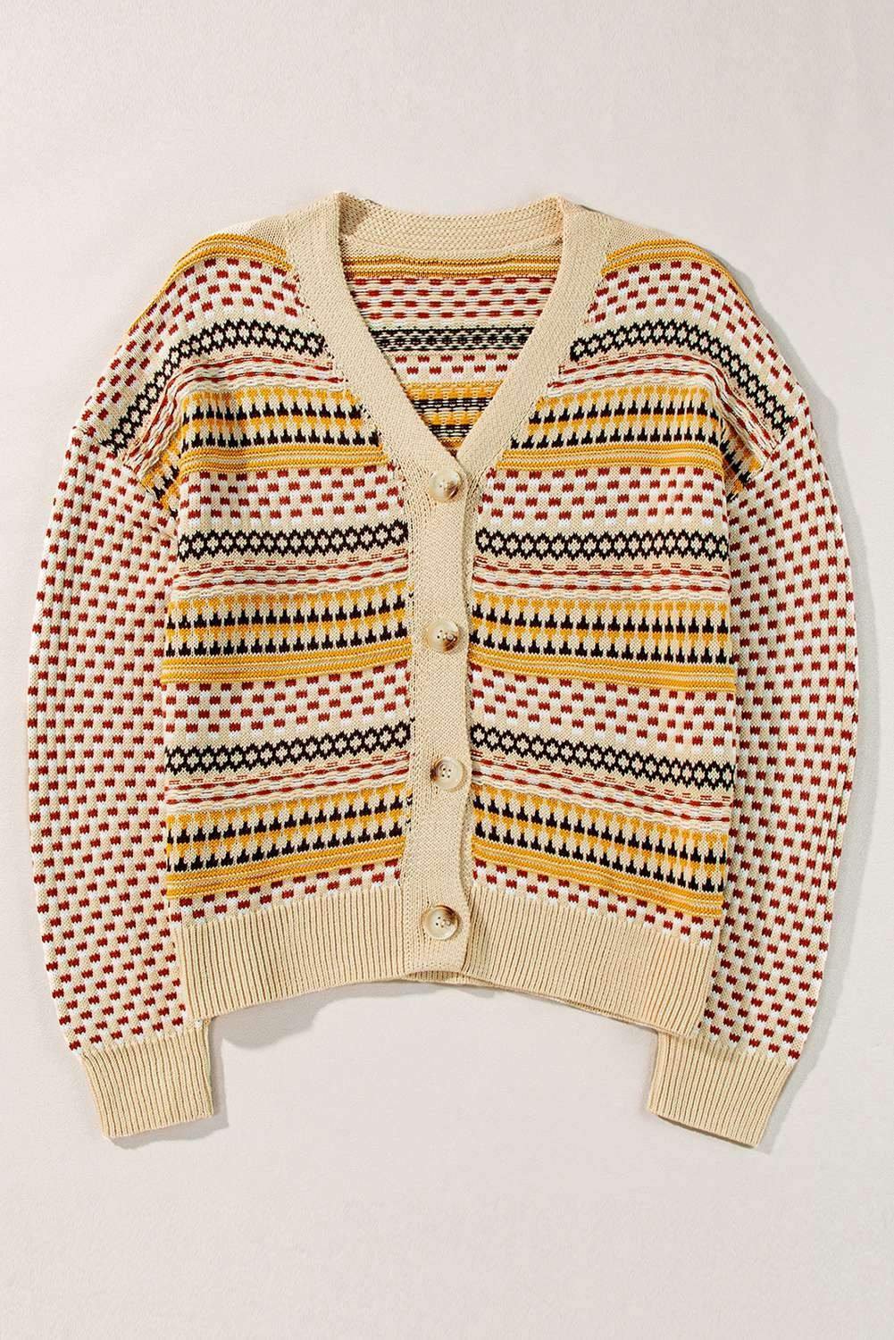 Khaki Buttoned V Neck Cropped Cardigan