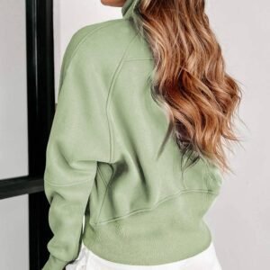 Smoke Green Fleece Lined Zip Up Stand Collar Thumbhole Sleeve Sweatshirt