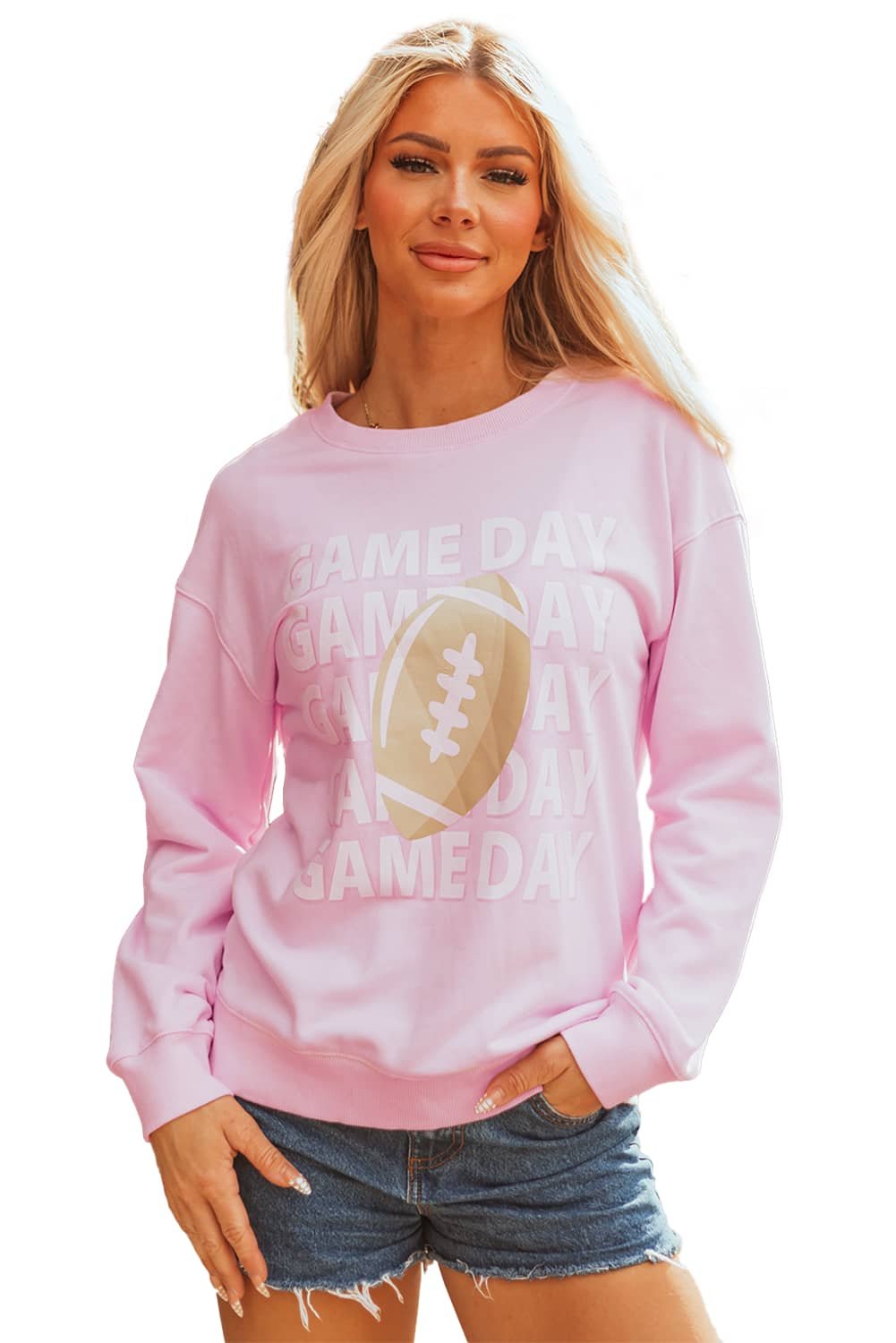 Pink Game Day Football Rugby Print Casual Sweatshirt