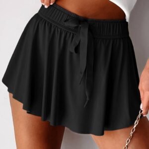 Black Drawstring High Waist Lined Tennis Skorts