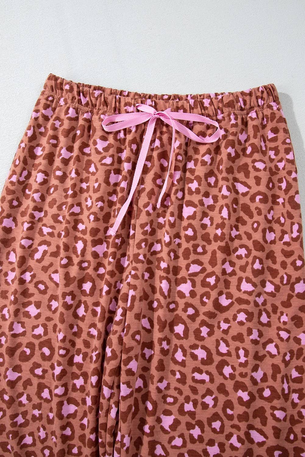 Brown Leopard Print Short Sleeve Shirt And Pants Pajamas Set