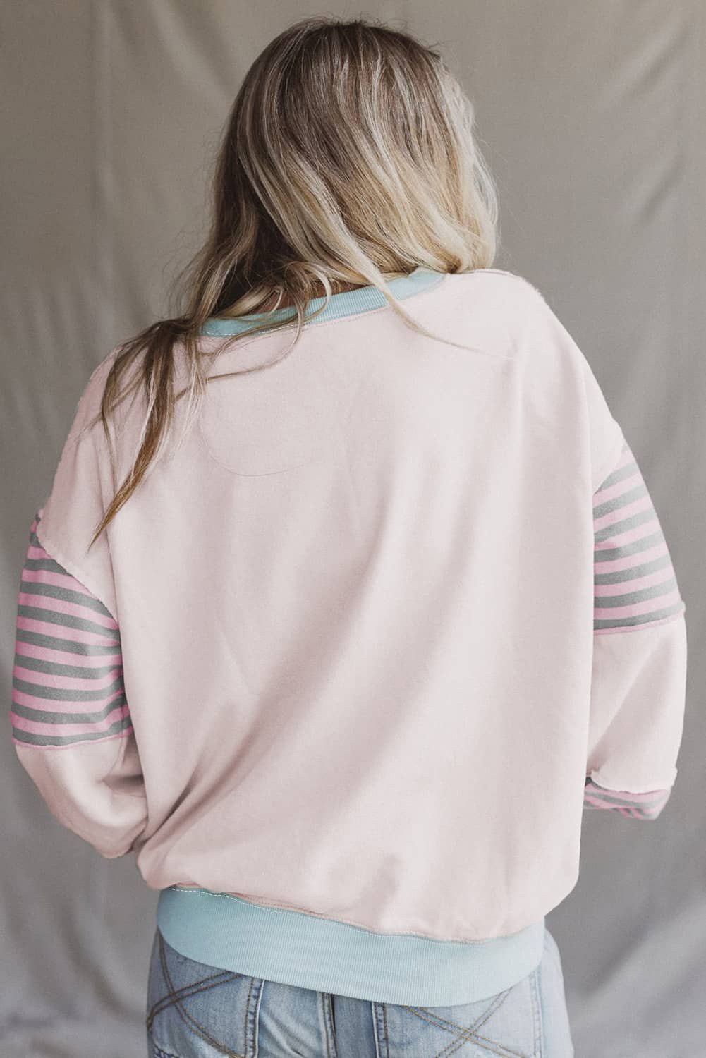 Delicacy Striped Colorblock Patchwork Drop Shoulder Sweatshirt