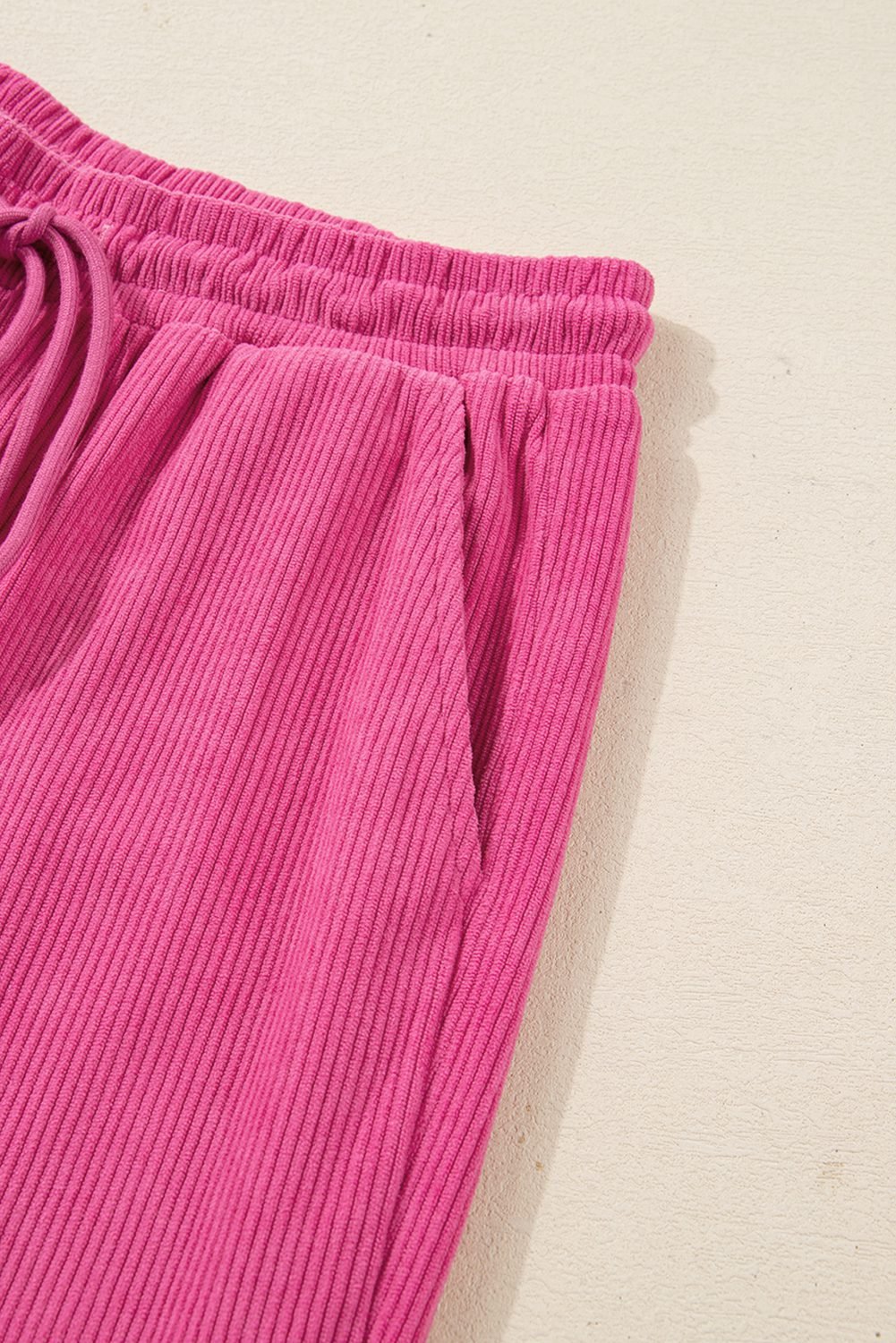 Peach Blossom Half Button Pullover Drawstring Pants Solid Color Corduroy 2Pcs Outfit