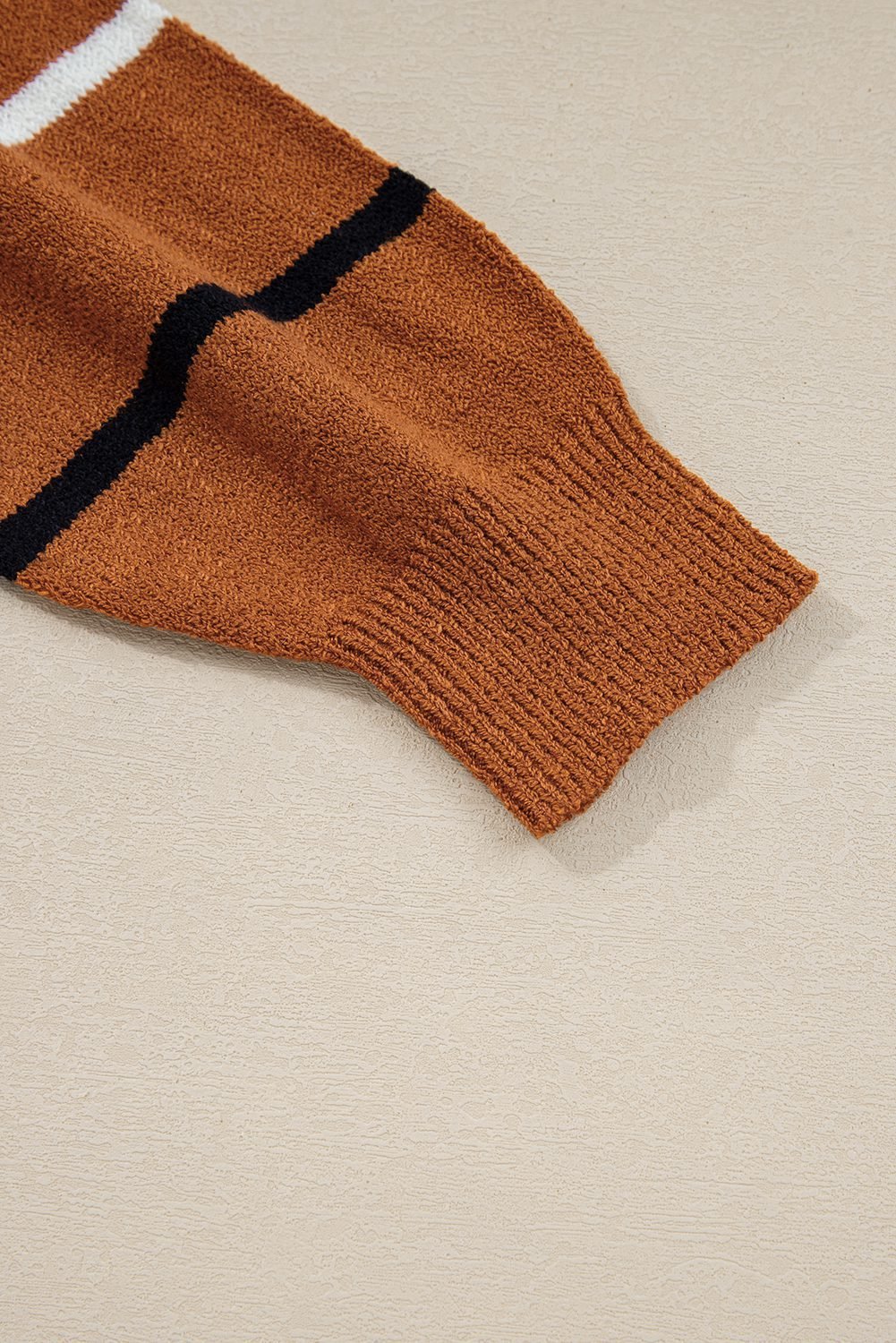 Brown Stripe Striped Ribbed Edge Drop Shoulder Sweater