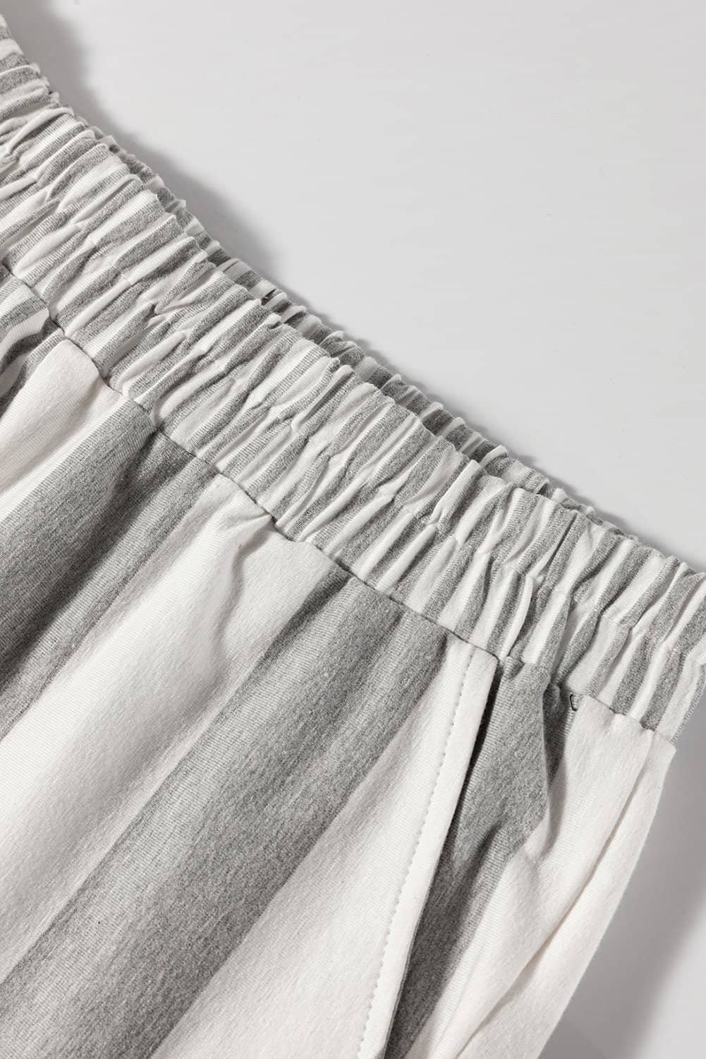 Gray Stripe Mixed Print Short Sleeve Top And Pocketed Shorts Set