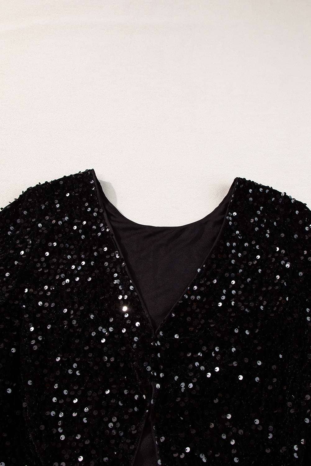 Black Sequin Long Sleeve Cutout Back Top