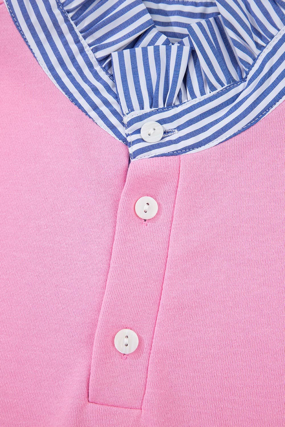 Bonbon Button Striped Collar Patchwork Puff Sleeve Sweatshirt