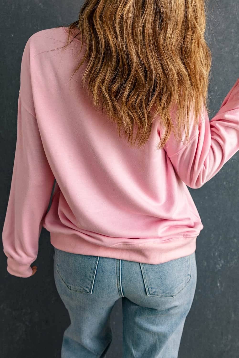 Pink Lover Puff Print Drop Shoulder Pullover Sweatshirt