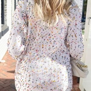 White Confetti Rib Knit Long Sleeve Cardigan