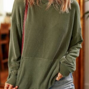 Jungle Green Twisted Rib Texture Solid Hoodie