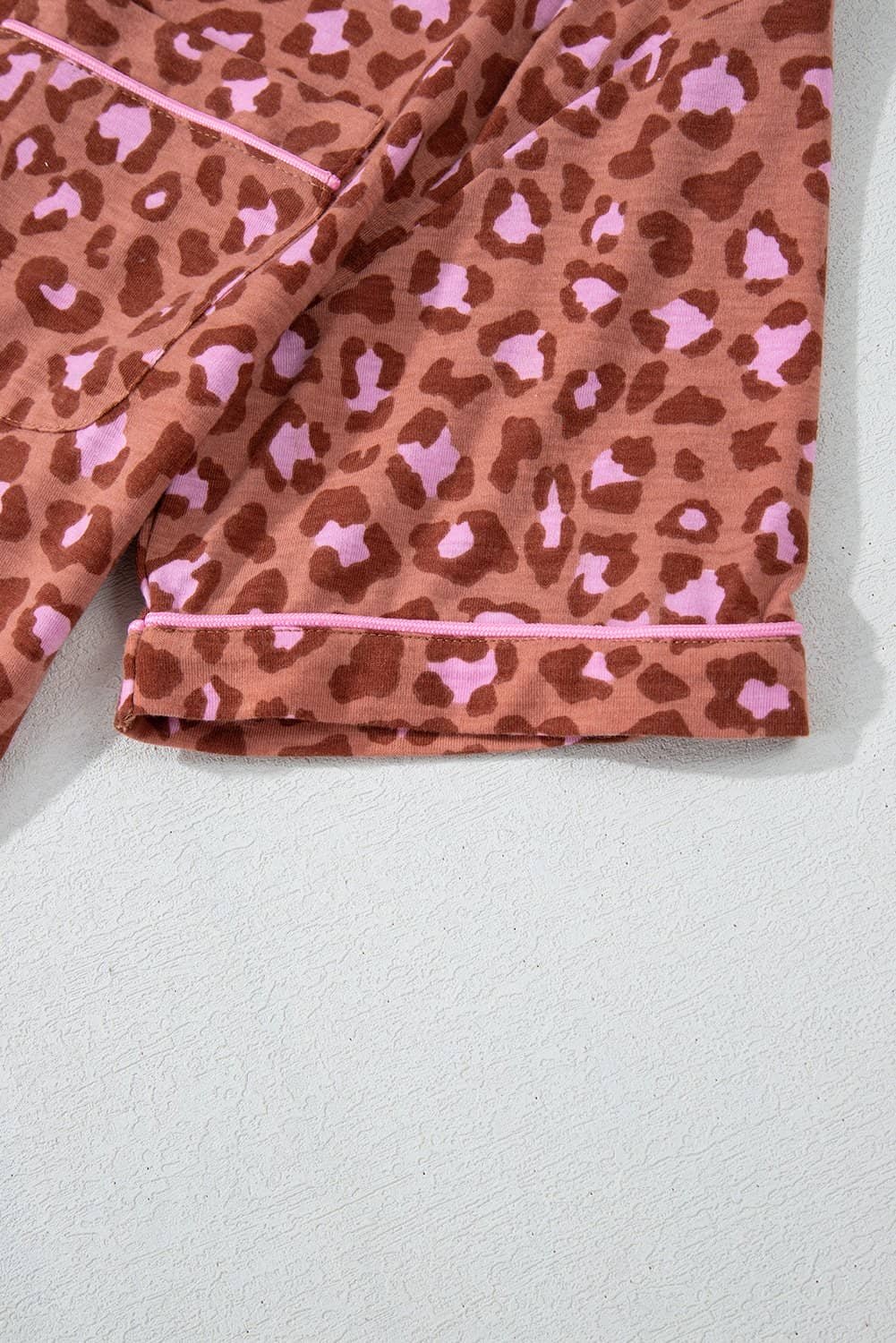 Brown Leopard Print Short Sleeve Shirt And Pants Pajamas Set