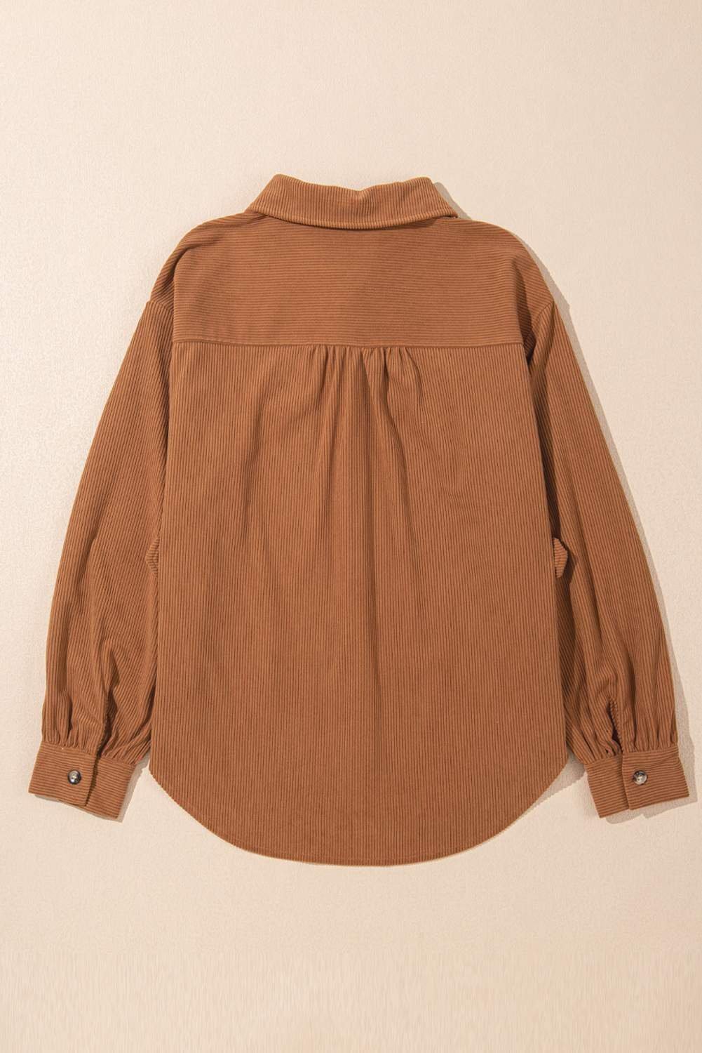 Cinnamon Corduroy Flap Pocket Button Up Round Hem Shacket