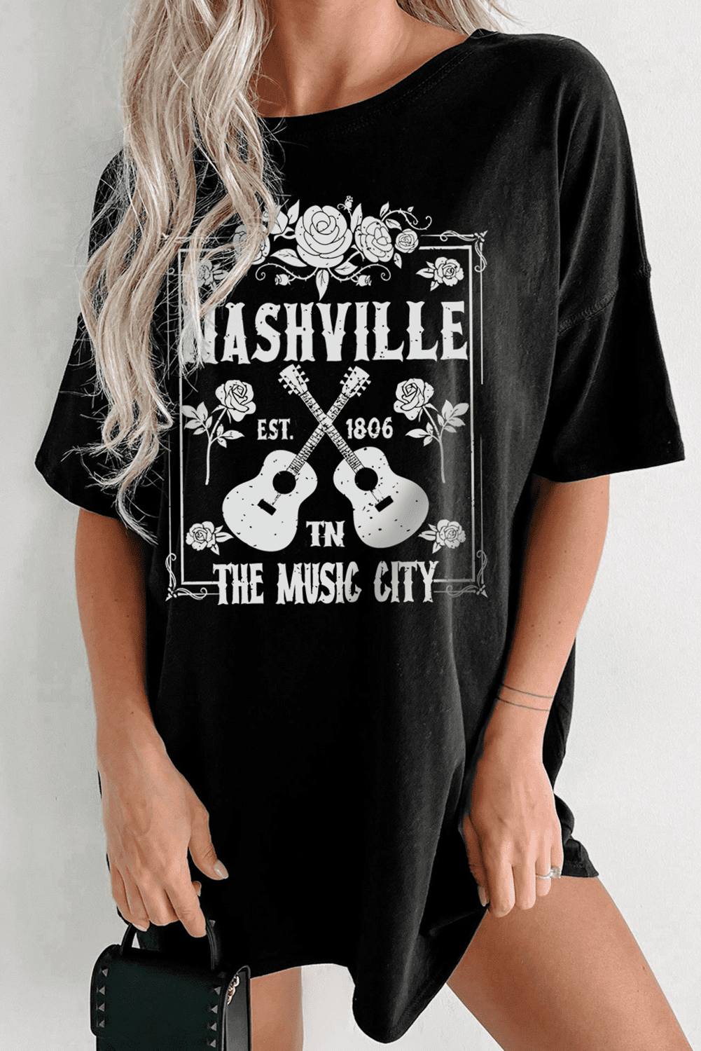 Black Rose Guitar Nashville Music City Graphic Tunic T Shirt