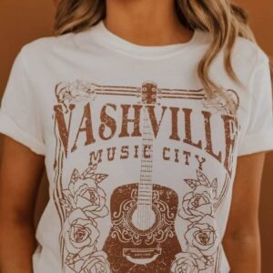 White Nashville Music City Graphic Crew Neck Tee