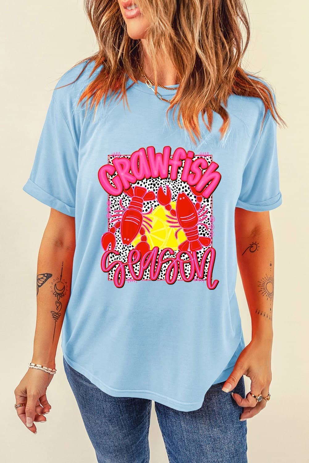 Light Blue Crawfish Season Fashion Graphic T Shirt