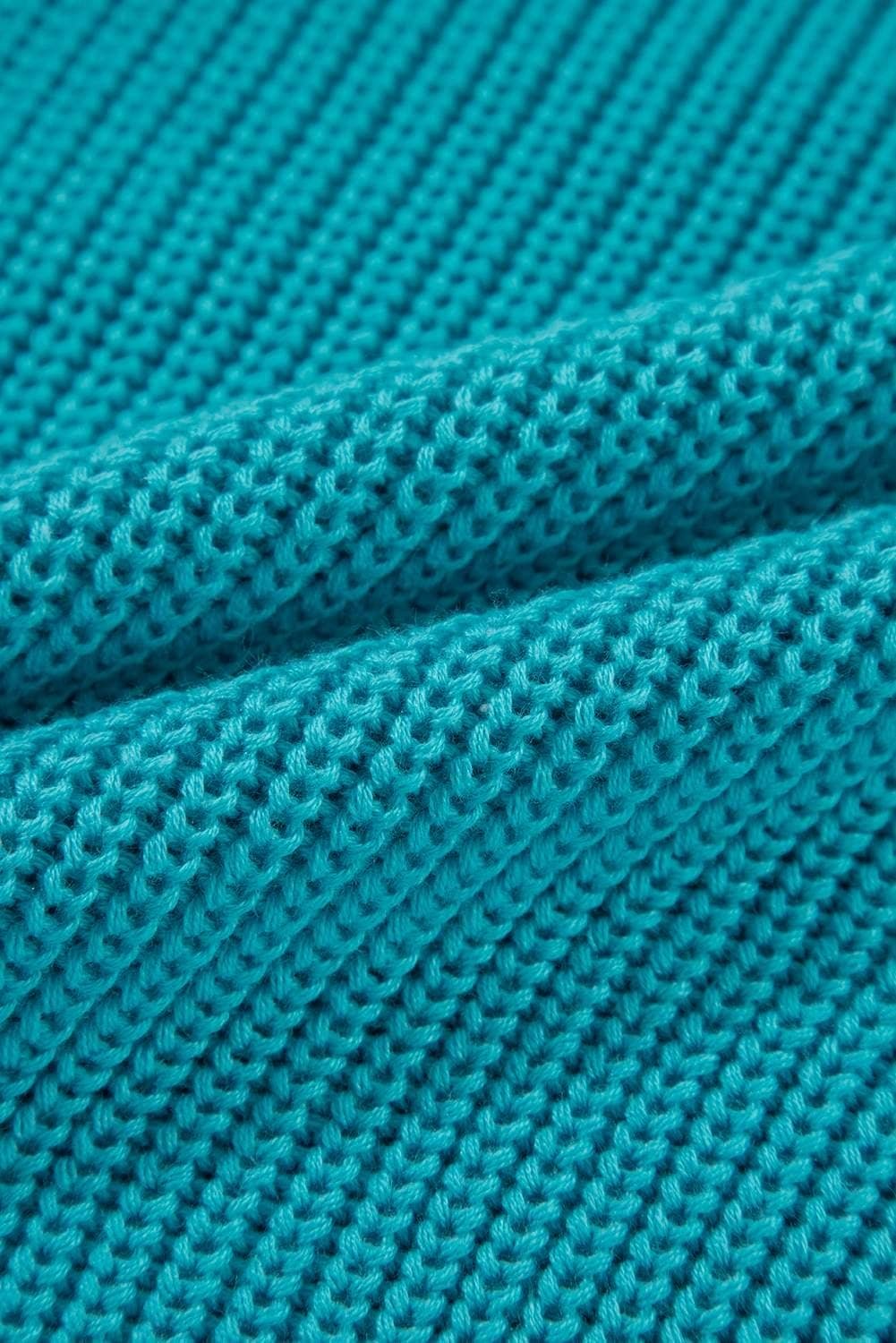 Turquoise Ruffled Eyelet Bubble Sleeve Sweater