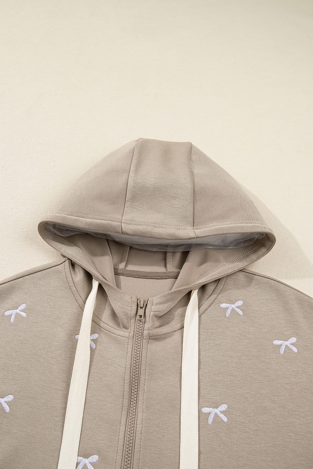 Goat Contrast Bow Embroidered Zip Up Jacket Hoodie