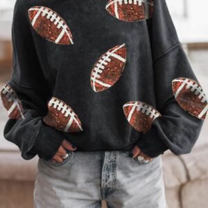 Black Rugby Print Drop Shoulder Crew Neck Sweatshirt