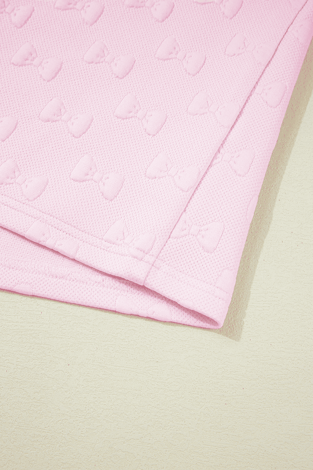 Pink Bow Jacquard Ruffle Sleeve Short 2Pcs Outfit