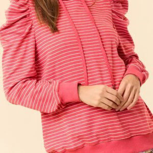 Red Stripe Puff Sleeve Stripe Hoodie