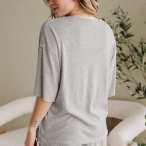 Gray Solid Color Loose Tee 2 Piece Shorts Set