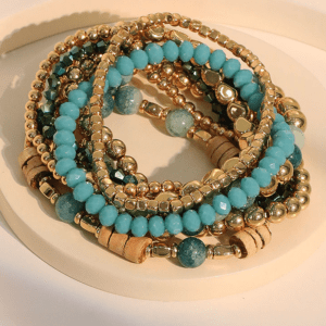 Gold Boho Beaded Multi Layer Elastic Bracelet Set