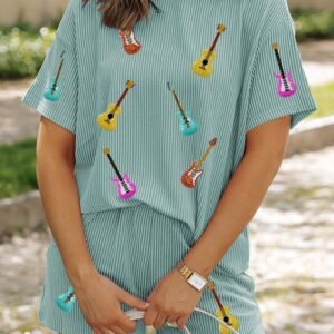 Iceland Blue Guitar Print Corded Short Set