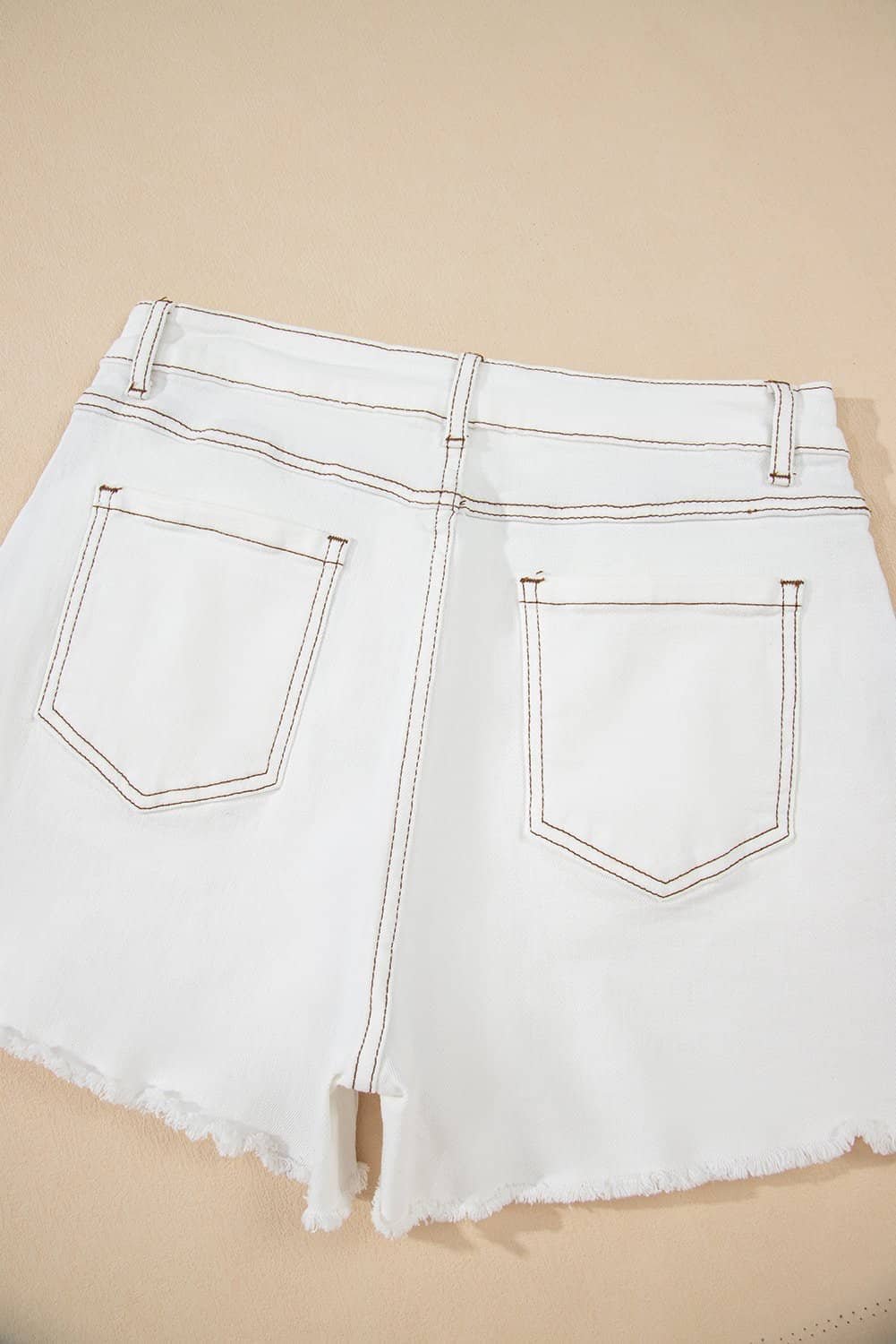 White Raw Hem High Waist Denim Shorts