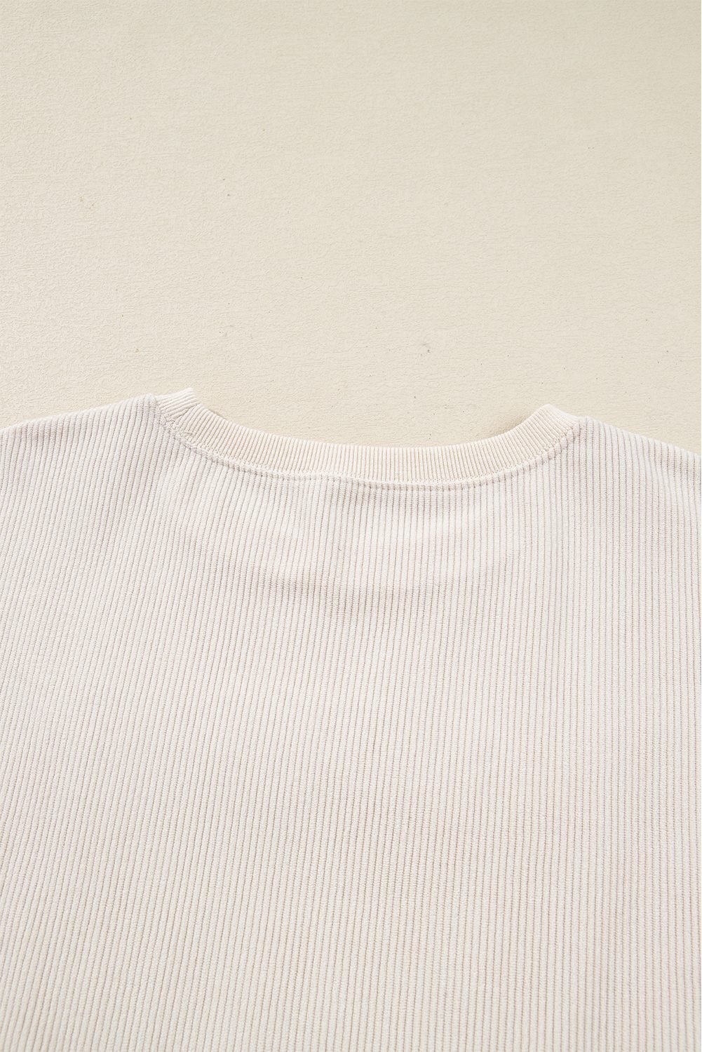 Beige Merry Little Thing Corded Letter Graphic Ribbed Loose Sweatshirt