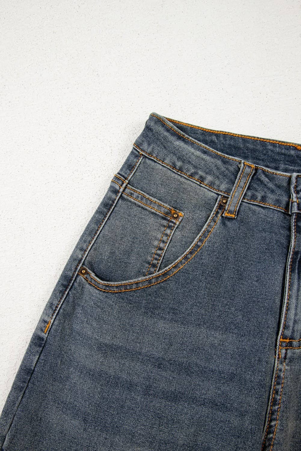 Sail Blue Exposed Stitching Loose Straight High Waist Jeans