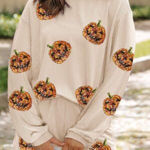 Parchment Halloween Sequin Pumpkin Corded Two Piece Shorts Set