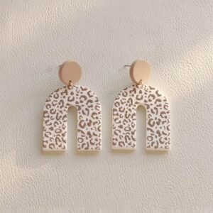 Beige Neutral Animal Print U Shaped Earrings